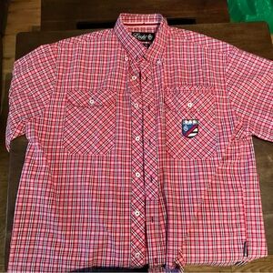 Eight 732 Shirt Men's XXXL Red Plaid Button Down Short Sleeve With Pockets